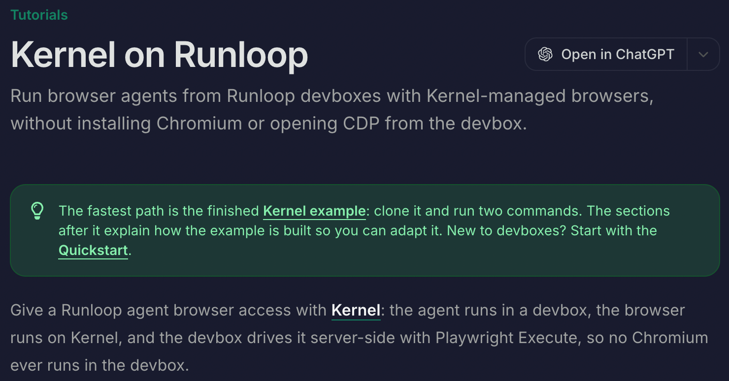 Kernel + Runloop: Managed Browser Agents in Devboxes